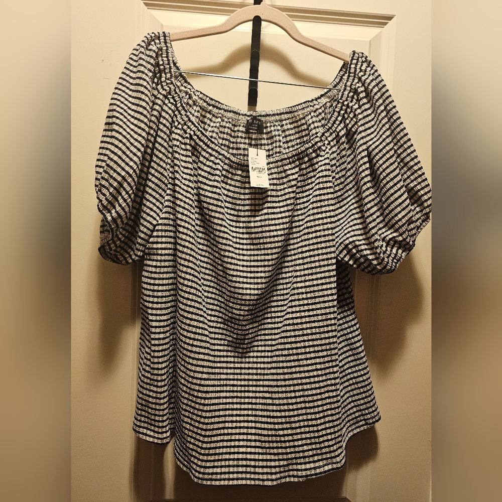 NWT Lane Bryant 22/24 Dark Navy Gingham Smocked shirt